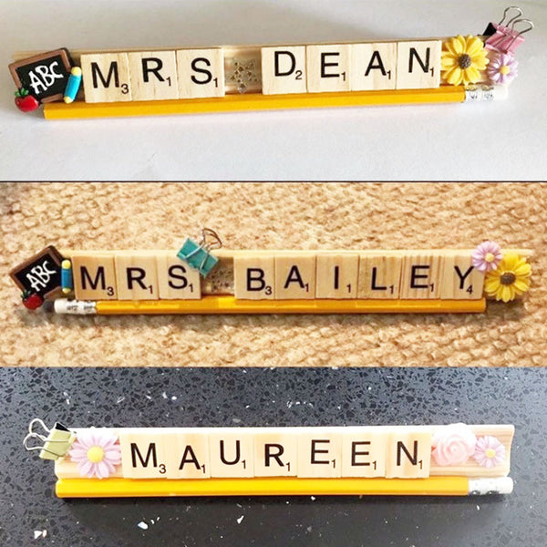 Scrabble Desk Name Plate End of Term Teacher Gift Doctor Office Teaching Assistant Blackboard Books Wood