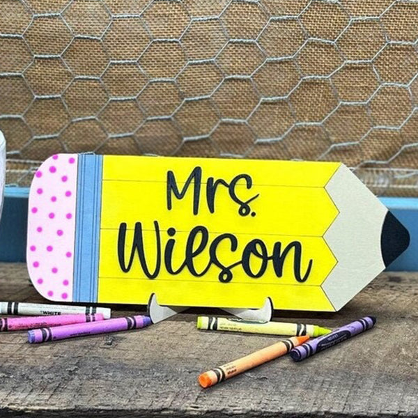 Personalised Pencil Teacher Desk Sign with Holder