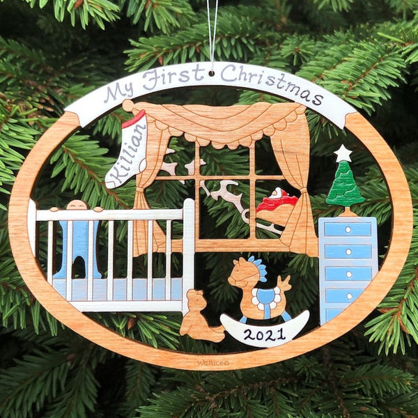 Personalized Baby's First Christmas Ornament - Wood, Laser Cut