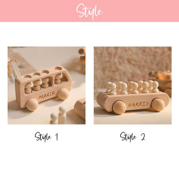 Custom Wooden Toy Bus, Beech Wood Bus With Peg Dolls