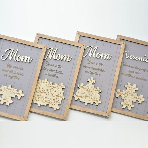 Mom Puzzle Sign Mother's Day Gift from Kids Husband Custom Engraved Wood Sign Piece