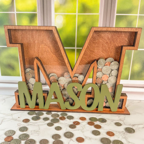 Custom Letter Piggy Bank With Name, Wooden Initial Piggy Bank for Boys or Girls