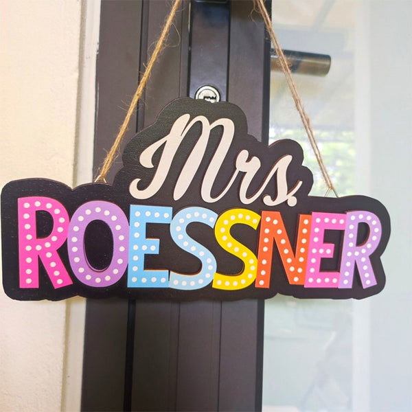 Personalized Teacher Door Hanger, Custom Rainbow Teacher Name Sign