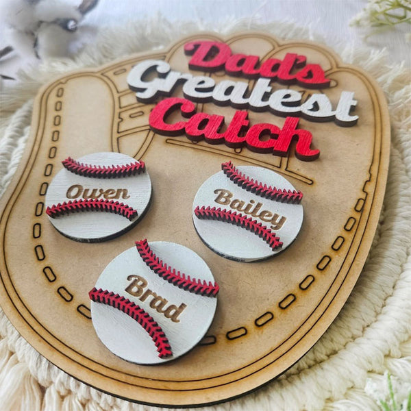 Personalized Baseball Sign | Dad's Greatest Catch | Father's Day Gift | Kids Name Wood Sign | Gifts For Him