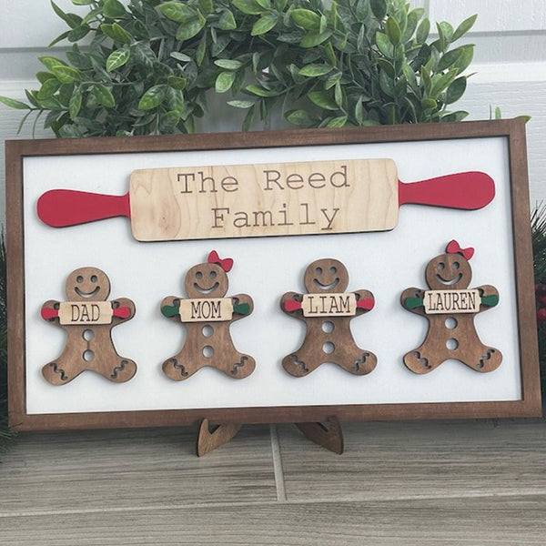 Personalized Gingerbread Family Wood Sign, Gingerbread grandchildren