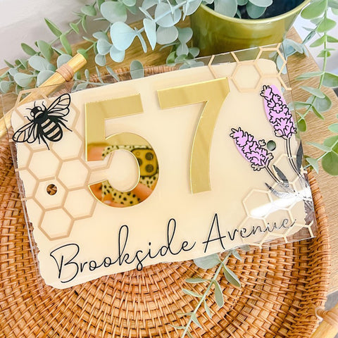 Hand Painted House Door Sign |BUMBLE BEE Flower Garden Print