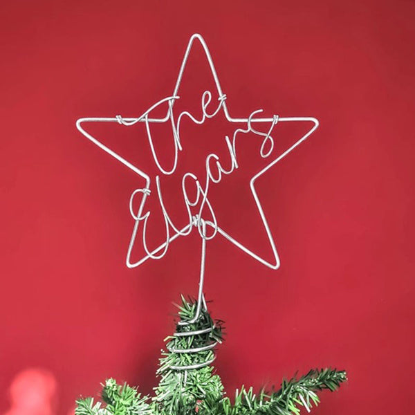 Personalised Christmas tree topper - star tree topper - Surname wire sign