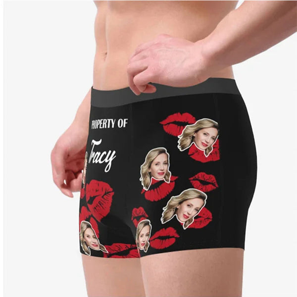 Personalized Kiss Men's Underwear Boxer with Face Photo Valentine's Day Wedding Gift