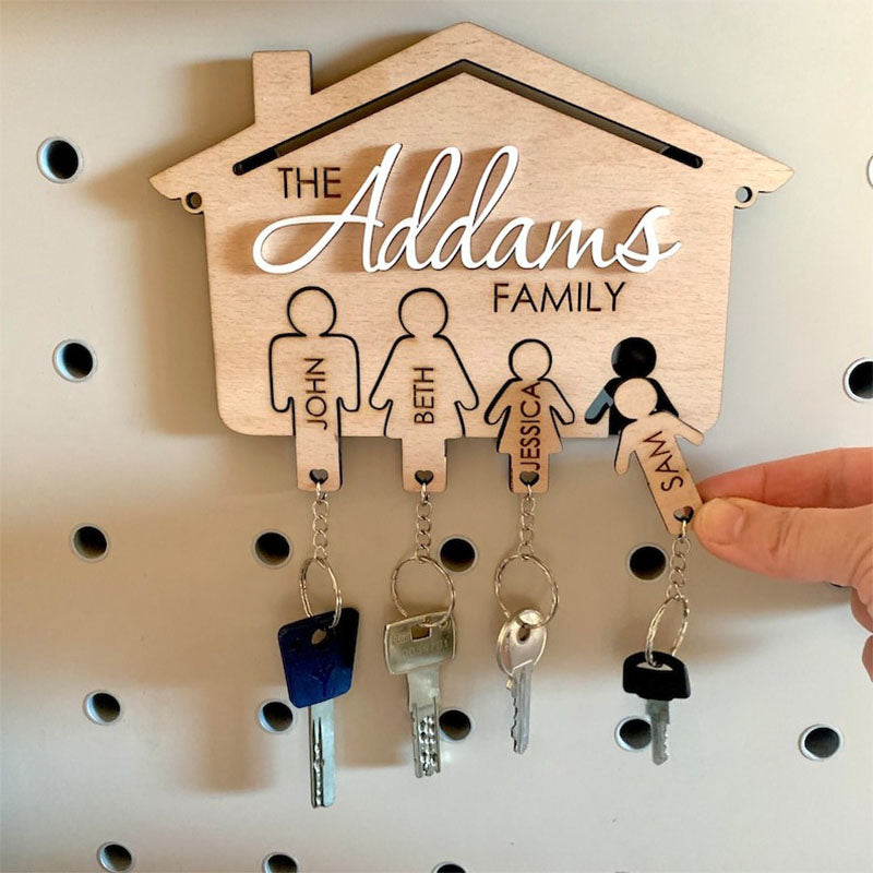 Personalized Wooden Key Holder for Wall Custom Family Key Hanger Wood Key Rack