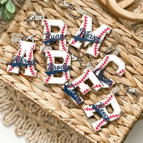 Baseball Bag Tag, Baseball Initial Tag