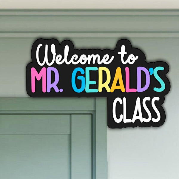 Personalized rainbow customized teacher name door frame corner label