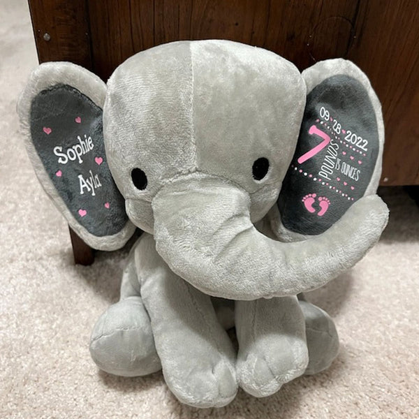 Gift for Baby Girl & New Mom,Personalized Elephant Stuffed Animal