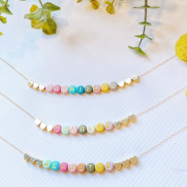 Full of Color Beads Name Necklace Dainty Gold Name Beads Necklace Kids Name