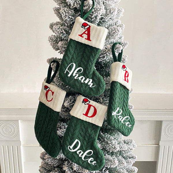 Initial Cable Knitted Stocking, Mini Monogrammed Stocking, Personalized Christmas Stocking, Embroidered Stocking, Letter of Family Stcoking