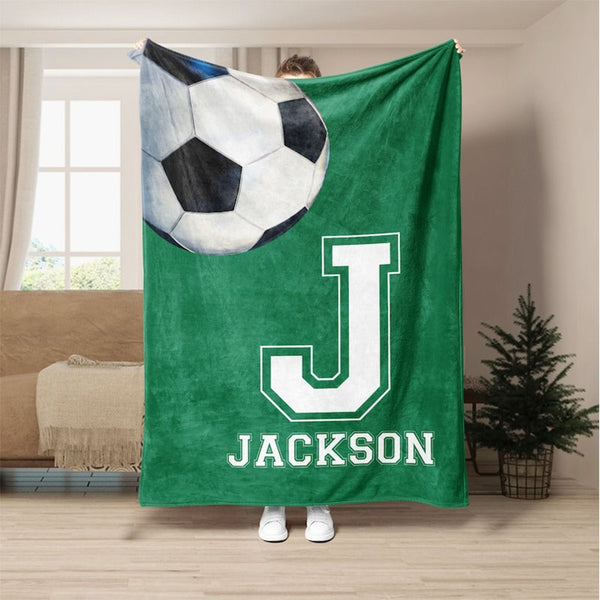 Personalized Soccer Blanket, Custom Soccer Soft Cozy Sherpa Fleece Throw Blankets, Soccer Gift