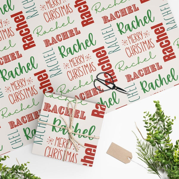 Personalized Name Christmas Wrapping Paper, Custom holiday gift wrap,