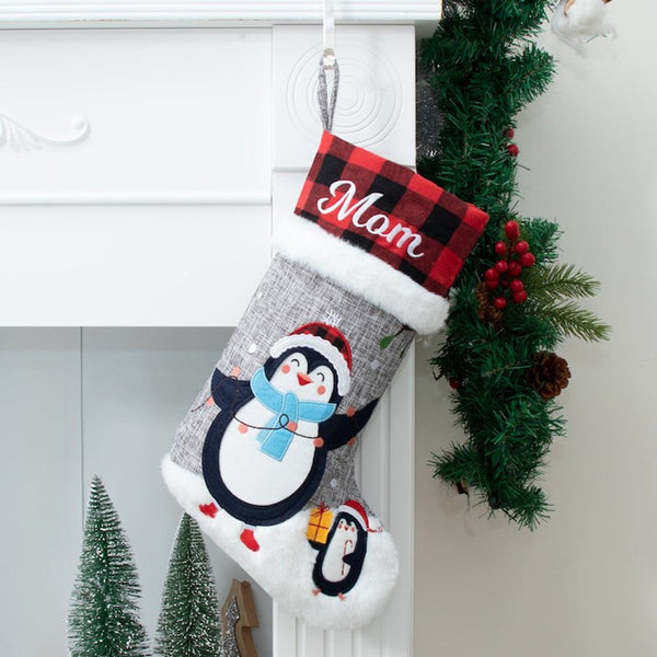 Personalized Christmas Ornament Stocking With Embroidered Pattern Gift