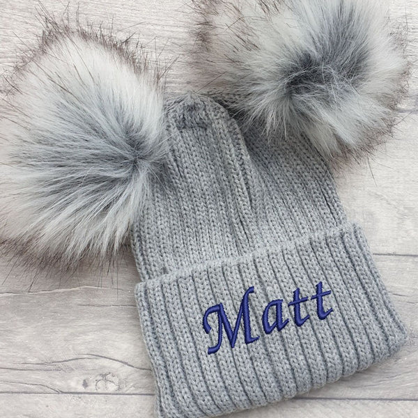 Personalised Infant Winter Hat Custom Embroidered Baby Pom Beanie