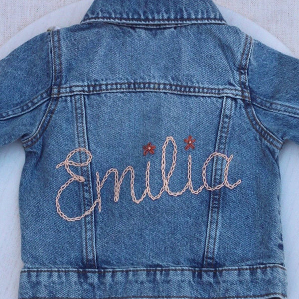 Custom Hand Embroidered ， Hand Lettered Denim Jacket Toddler, Kid Sizes