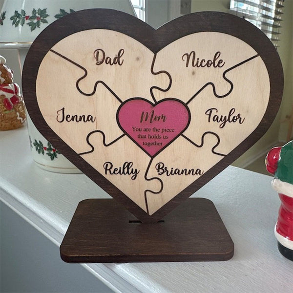 Personalized Heart Puzzle Piece Sign,Custom Family Wooden Heart Puzzle,Engraved Name Puzzle