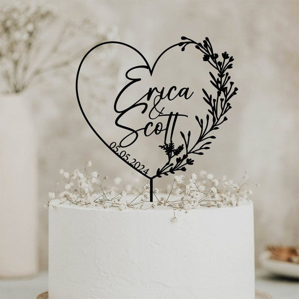 Gold Cake Topper with Heart, Heart cake topper, Wedding cake toppers,Wedding cake topper