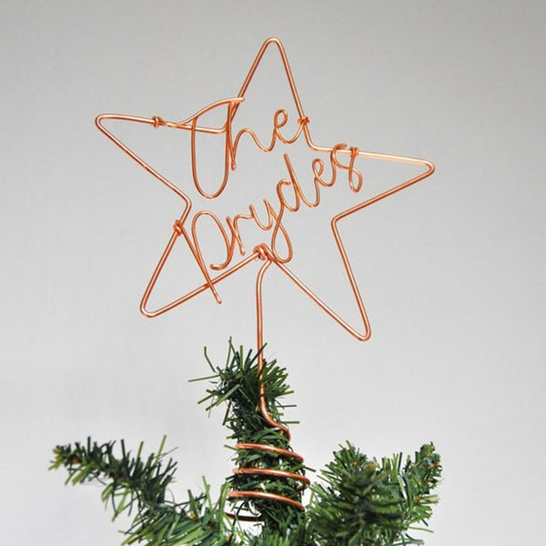 Personalised Christmas tree topper - star tree topper - Surname wire sign