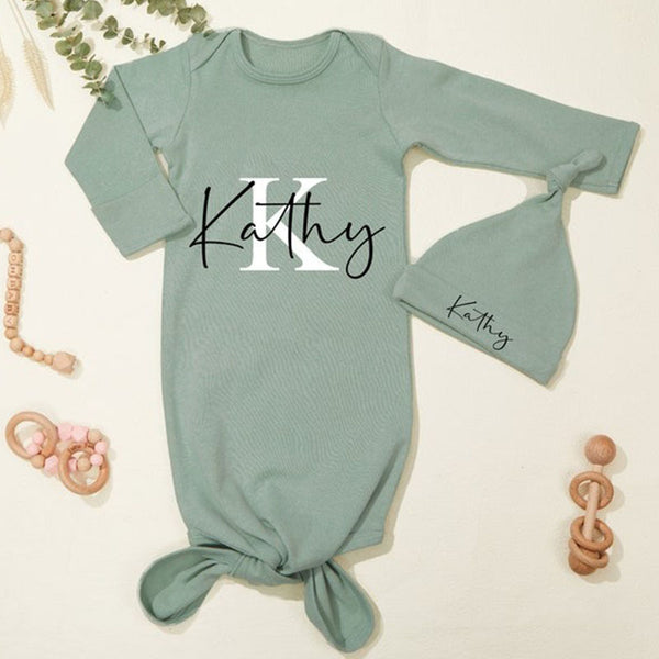 Personalized Knotted Gown Set with Hat Cotton Knotted Gown