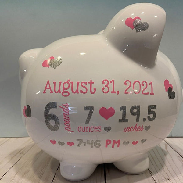 Personalized piggy bank Custom piggy bank-Piggy bank Birth Stats