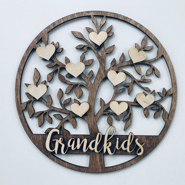 Grandkids Christmas Birthday Gift Family Tree Sign Custom Hanging Grandparent