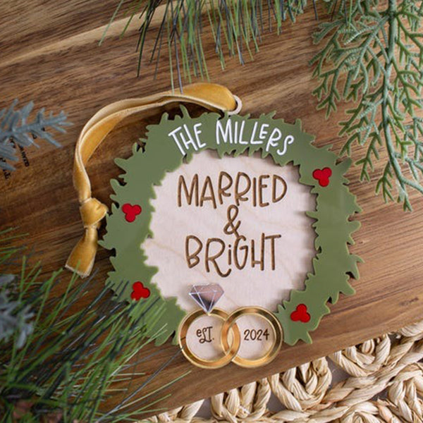 Newlywed First Christmas Ornament, Married and Bright Ornament