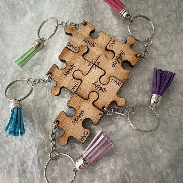 Best Friend Gift, Personalized Keychain, Custom name puzzle piece keychain with Colorful Tassel