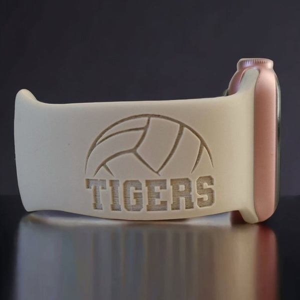 Personalized Watch Band for Apple, Samsung VOLLEYBALL Engraved Silicone Sports