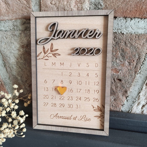 Personalized Couple Wooden Calendar Date Photo Frame - Meeting Anniversary, Wedding - Wedding Gift