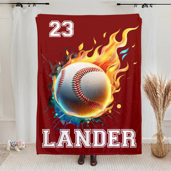 Personalised Ball Sports Blanket with Name and Number Birthday Game Day Gift