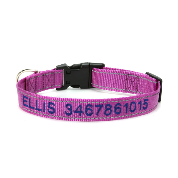 Embroidered Dog Collar, Personalized Cat, Name & Number, Multiple Options, Nylon Adjustable