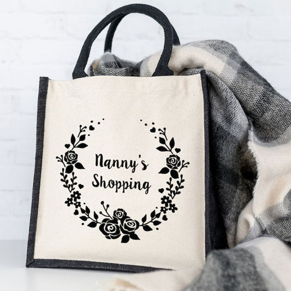 Personalised Grandma's Wreath Shopping Canvas Bag, Mothers day gift