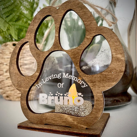 Personalised Engraved Tea Light Holder ,Dog Paw, Pet Memorial Gift