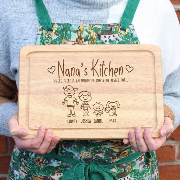 Personalised Grandma's Kitchen Wood Cutting Board, Family Portrait