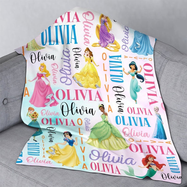 Personalized Watercolor Princess Blanket, Custom Name Blanket