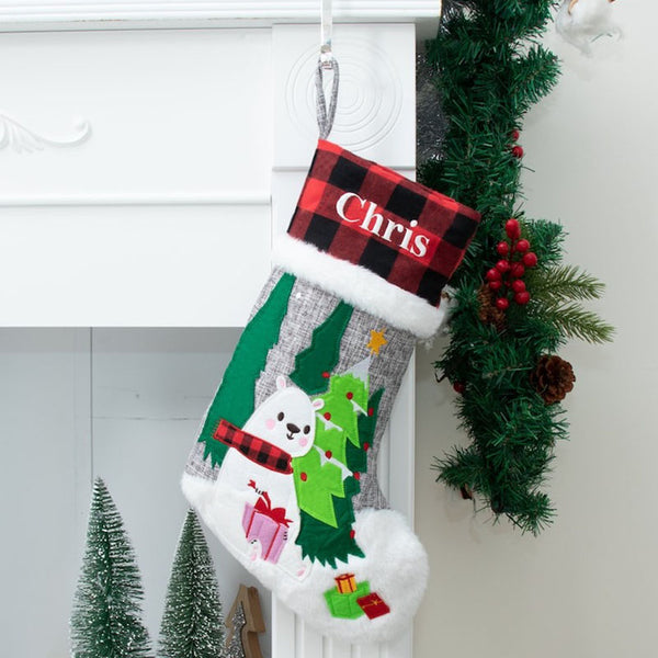 Personalized Christmas Ornament Stocking With Embroidered Pattern Gift