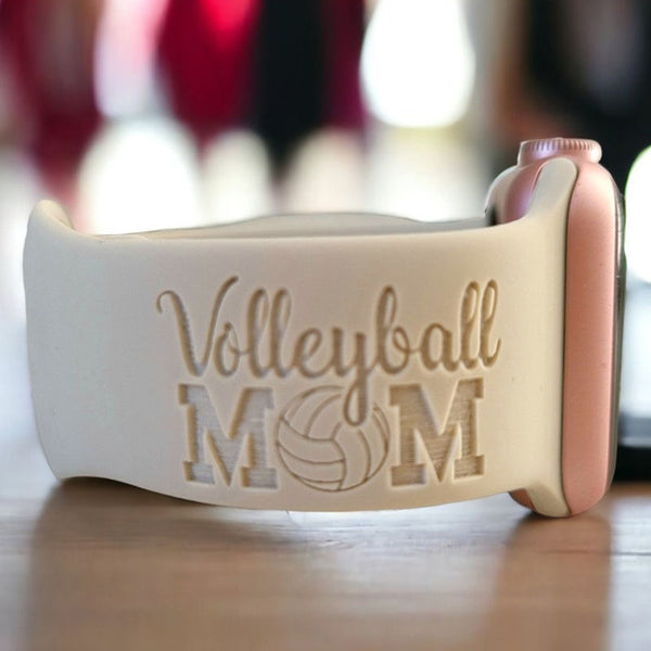 Personalized Watch Band for Apple, Samsung VOLLEYBALL MOM Engraved Silicone Sports Band