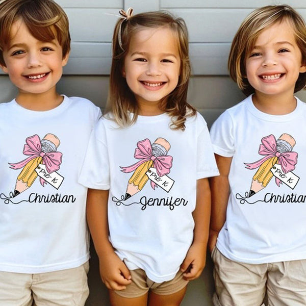 Kids Back To School Shirts, First Day Of School Cute Pencil Bow T-Shirt