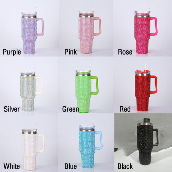 Rhinestone Thermos Tumbler With Lid And Straw，Tumblers