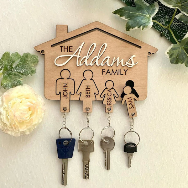 Personalized Wooden Key Holder for Wall Custom Family Key Hanger Wood Key Rack