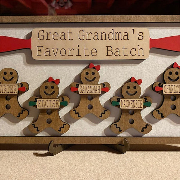 Personalized Gingerbread Family Wood Sign, Gingerbread grandchildren