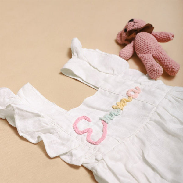 Embroidered Ruffle Baby Girl Romper, Newborn Girl Embroidered Outfit