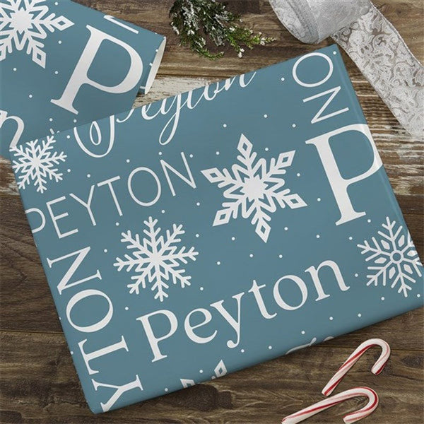 Christmas Snowflake Repeating Name Personalized Wrapping Paper, Christmas Wrapping Paper