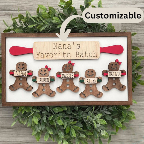 Personalized Gingerbread Family Wood Sign, Gingerbread grandchildren