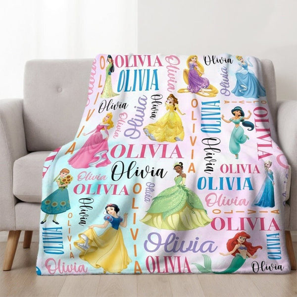 Personalized Watercolor Princess Blanket, Custom Name Blanket