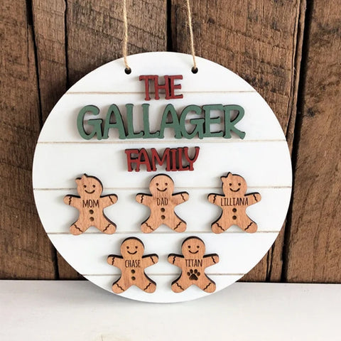 Personalized Farmhouse Christmas Decor,Gingerbread Family Sign